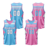 Custom Blue Pink Reversible Basketball Suit for Adults and Kids Personalized Jersey
