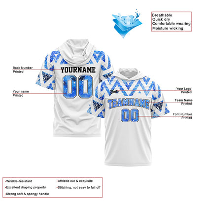 Custom White Blue Short Sleeve Hoodies for Men Women Shirts with Hoods Printed Name Logo