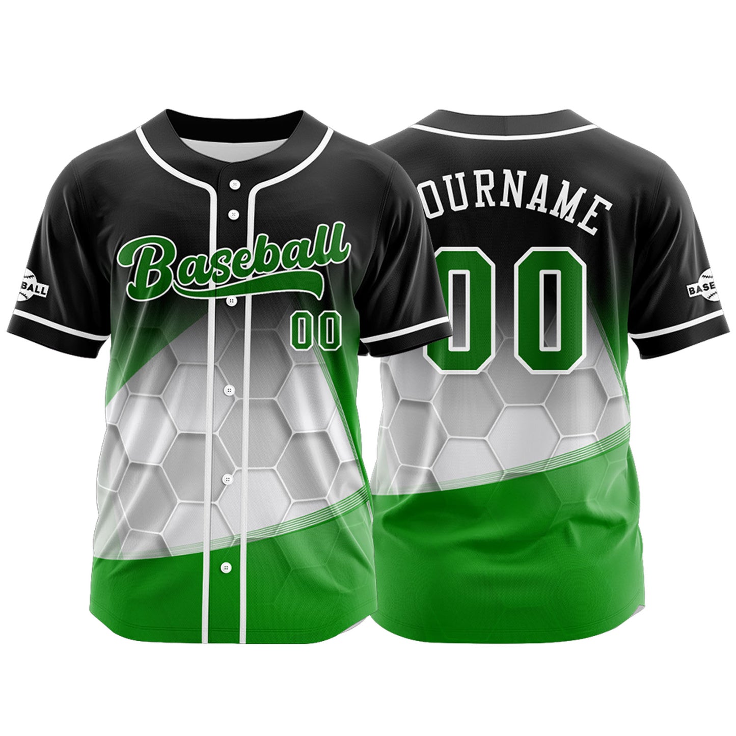 Custom Black Green Button Down Baseball Jersey for Men Women Adult Youth Print Name Number Logo