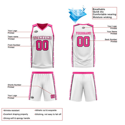 Custom White Pink Reversible Basketball Suit for Adults and Kids Personalized Jersey