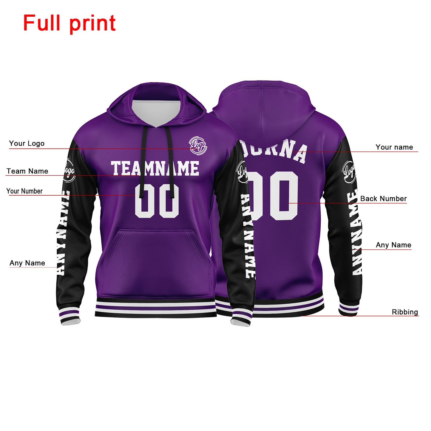 Custom Purple Black  Sweatshirt Hoodie For Men Women Girl Boy Print Your Logo Name Number