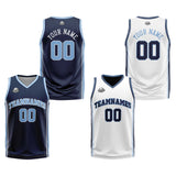 Custom Navy White Light Blue Reversible Basketball Suit for Adults and Kids Personalized Jersey