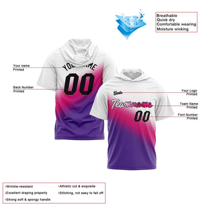 Custom White Pink Purple Short Sleeve Hoodies for Men Women Shirts with Hoods Printed Name Logo