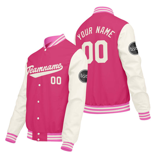 Custom Pink Cream White Varsity Jackets for Men Women Youth Personalized Letterman Jackets