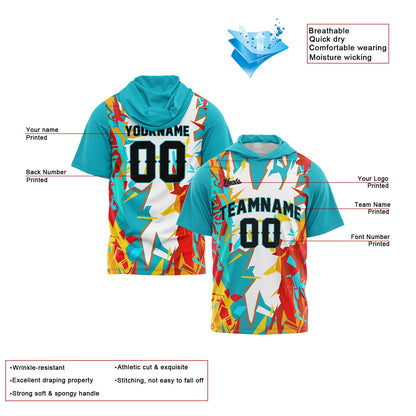 Custom Aqua Short Sleeve Hoodies for Men Women Shirts with Hoods Printed Name Logo