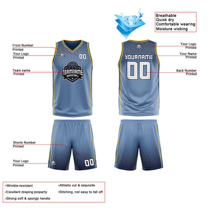 Custom Dusty Blue Navy Yellow Reversible Basketball Suit for Adults and Kids Personalized Jersey