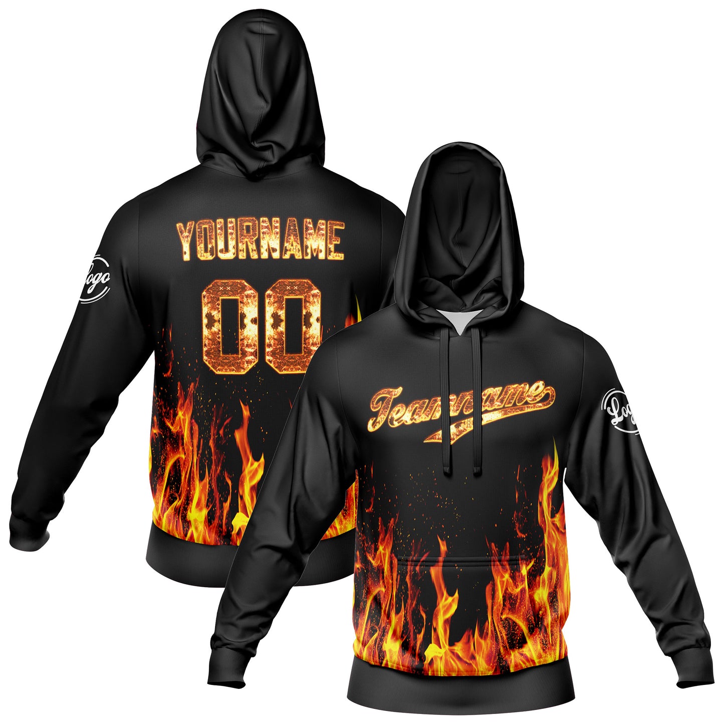 Custom Black Gold Sports hoodie Sweatshirt Set for Men Women Youth Tops and Pants Set Tracksuit