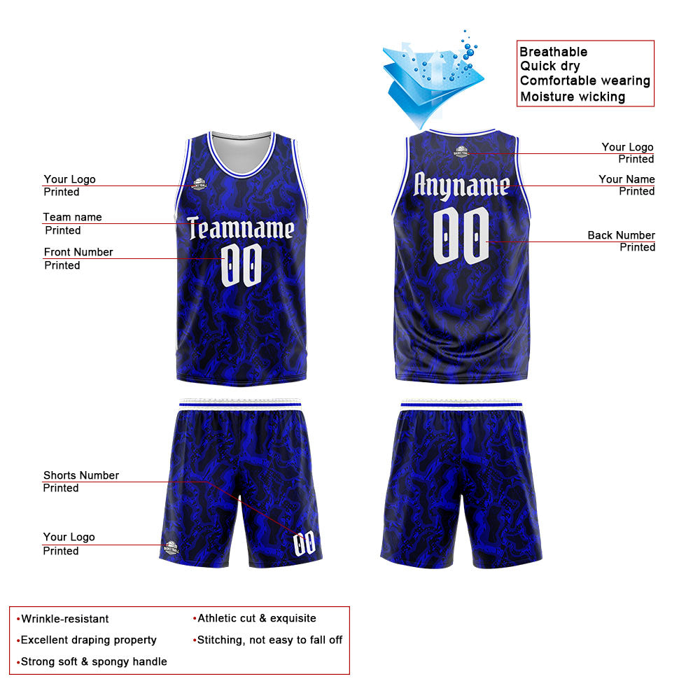 Custom Reversible Basketball Suit for Adults and Kids Personalized Jersey Navy&Royal