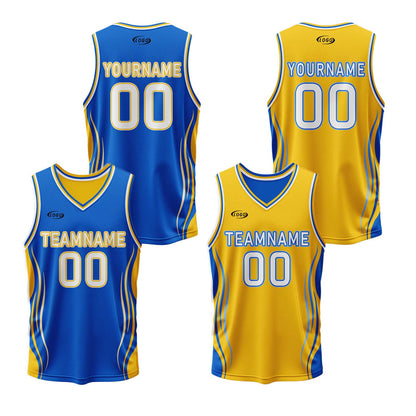 Custom Blue Yellow Reversible Basketball Suit for Adults and Kids Personalized Jersey