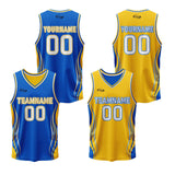 Custom Blue Yellow Reversible Basketball Suit for Adults and Kids Personalized Jersey