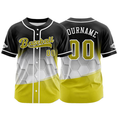 Custom Black Yellow Button Down Baseball Jersey for Men Women Adult Youth Print Name Number Logo