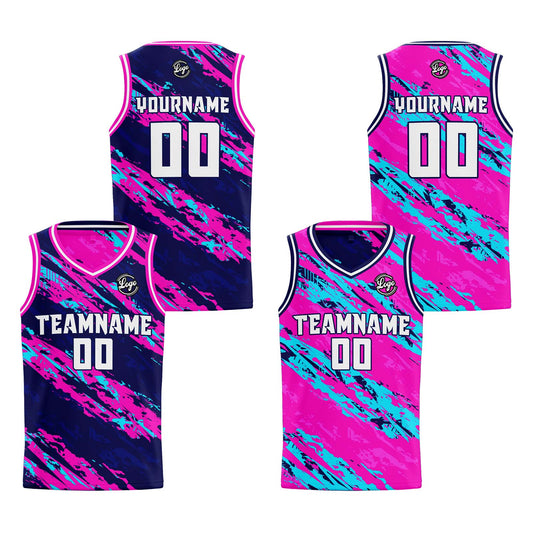Custom Navy Pink Reversible Basketball Suit for Adults and Kids Personalized Jersey