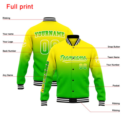 Custom Gradient Varsity Jacket Letterman jacket for Men, Women and Youth Yellow Green