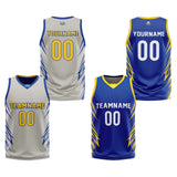 Custom Light Gray Royal Blue Reversible Basketball Jersey Uniform Suit Printed Your Logo Name Number