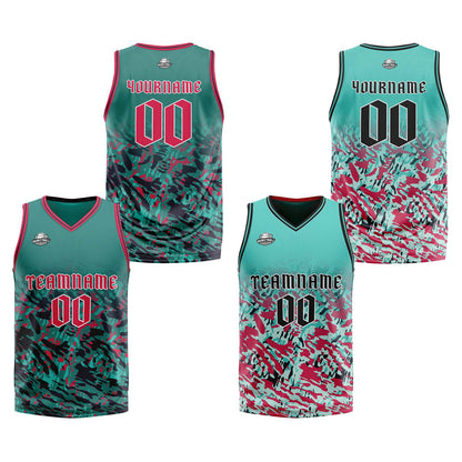 Custom Green Red Reversible Basketball Suit for Adults and Kids Personalized Jersey