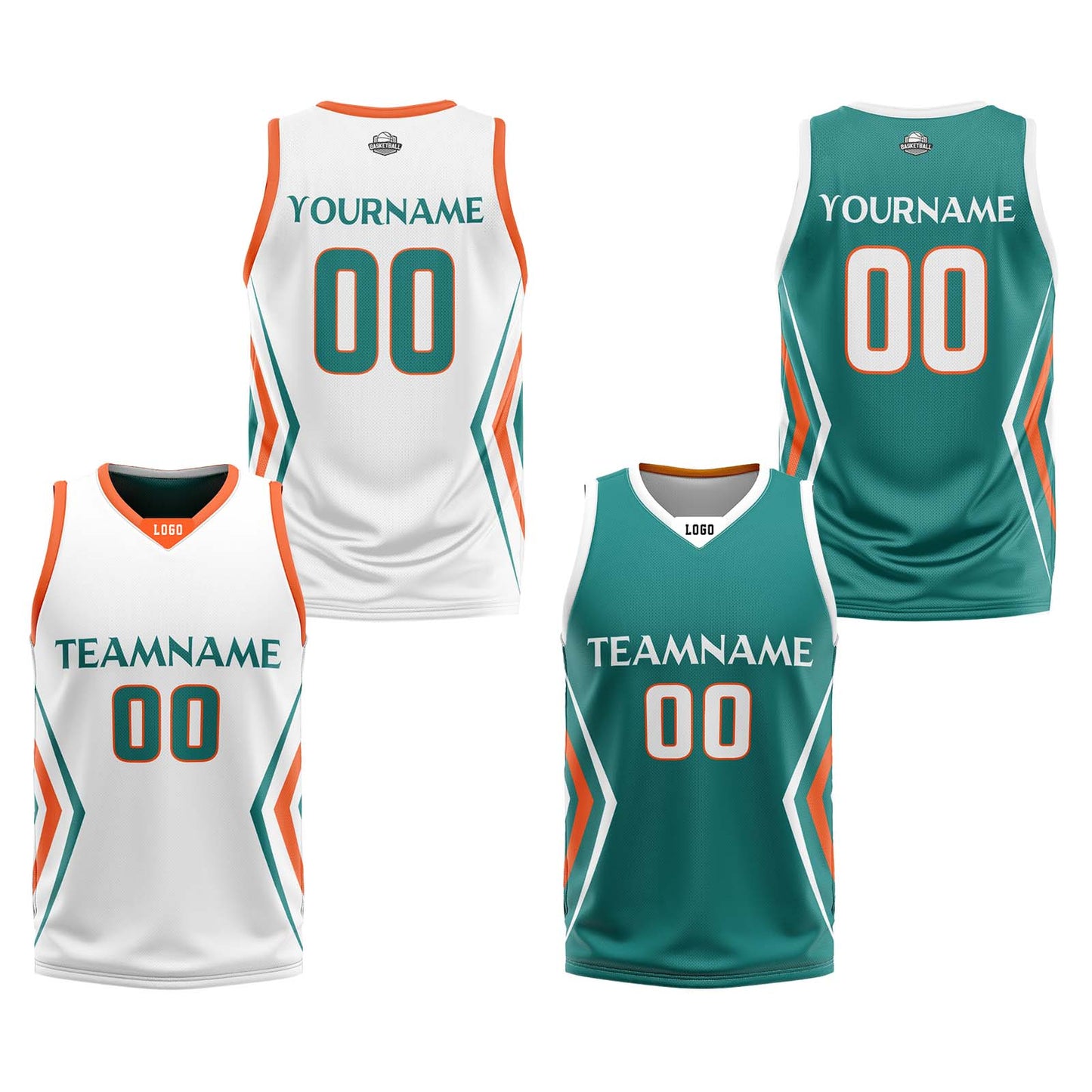 Custom White Cyan Green Reversible Basketball Jersey Uniform Suit Printed Your Logo Name Number
