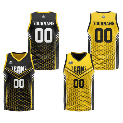 Custom Black Yellow Reversible Basketball Suit for Adults and Kids Personalized Jersey