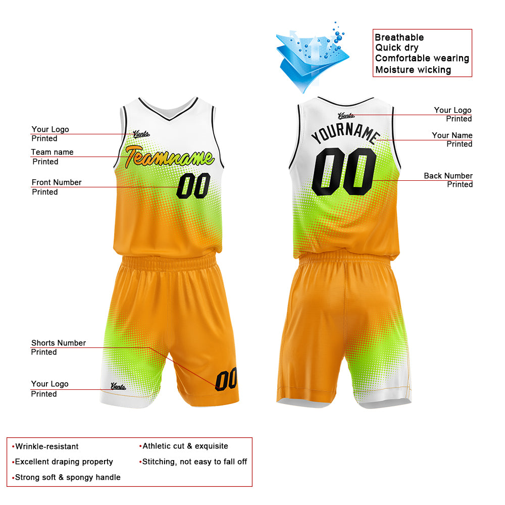 Custom White-Green-Orange Basketball Suit for Adults and Kids  Personalized Jersey