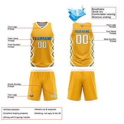 Custom Yellow White Reversible Basketball Jersey Uniform Suit Printed Your Logo Name Number