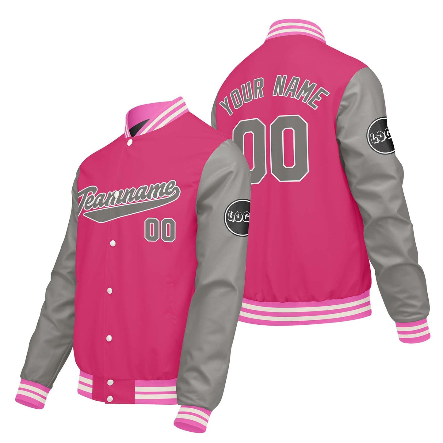 Custom Light Gray Pink Varsity Jackets for Men Women Youth Personalized Letterman Jackets