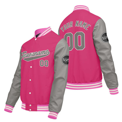 Custom Light Gray Pink Varsity Jackets for Men Women Youth Personalized Letterman Jackets