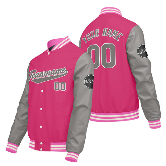 Custom Light Gray Pink Varsity Jackets for Men Women Youth Personalized Letterman Jackets