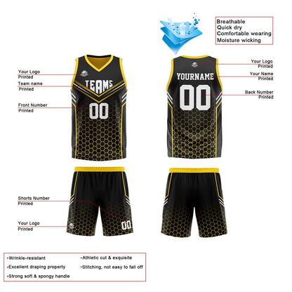 Custom Black Yellow Reversible Basketball Suit for Adults and Kids Personalized Jersey