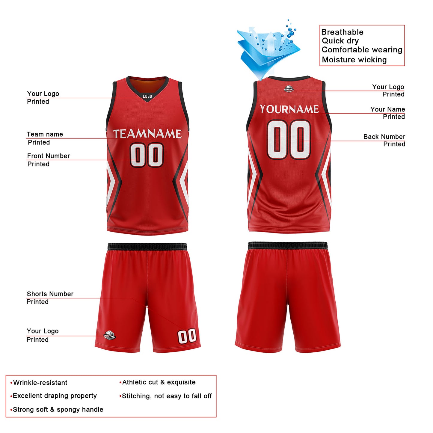 Custom Red Orange Reversible Basketball Jersey Uniform Suit Printed Your Logo Name Number