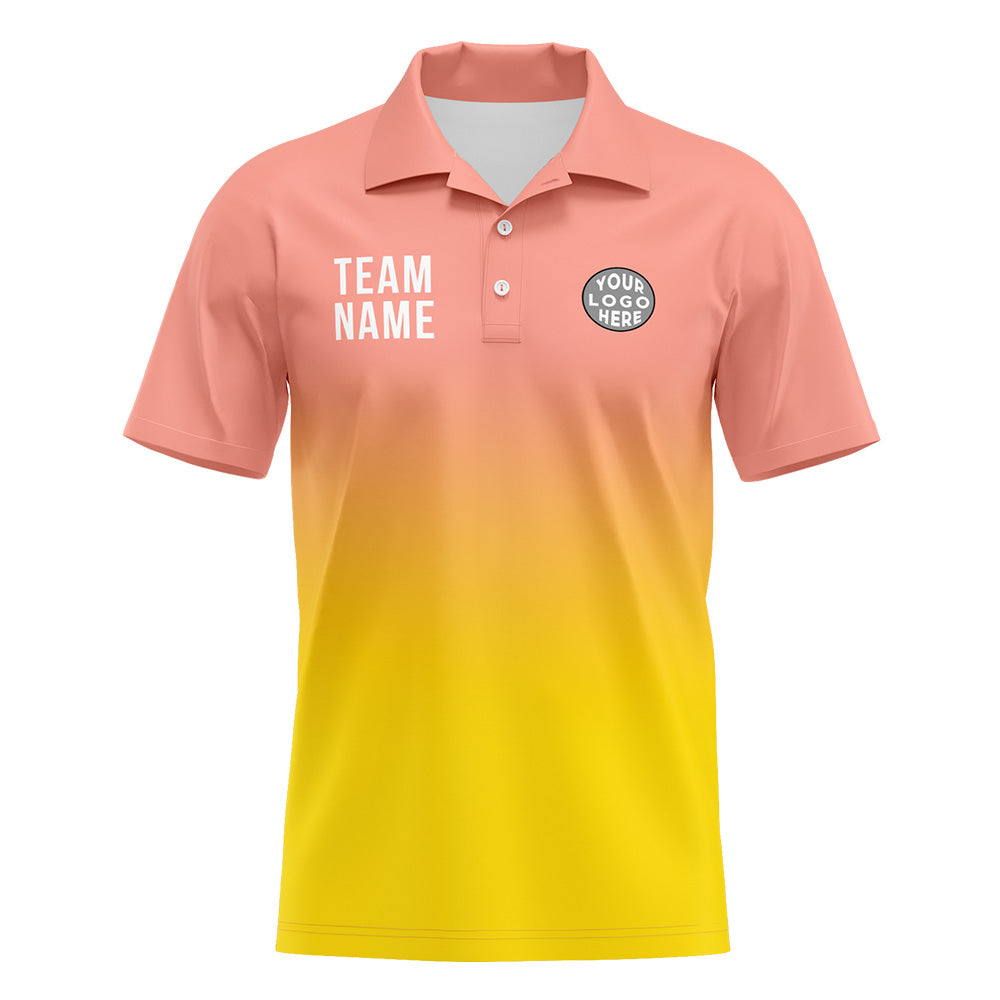 Custom Light Pink Yellow Football Gradient Polo Shirts  Add Your Unique Logo/Name/Number