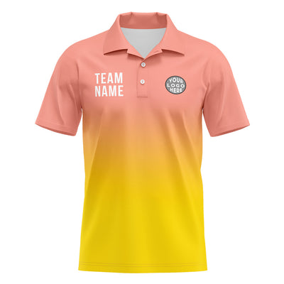 Custom Light Pink Yellow Football Gradient Polo Shirts  Add Your Unique Logo/Name/Number