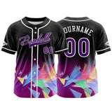 Custom Black Purple Button Down Baseball Jersey for Men Women Adult Youth Print Name Number Logo