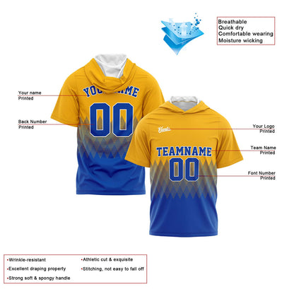 Custom Yellow Blue Short Sleeve Hoodies for Men Women Shirts with Hoods Printed Name Logo
