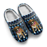 Custom Your Own Personalized Cotton Slippers for Dog Cat Lover Add Any Text Photoes Black&Blue Lattice