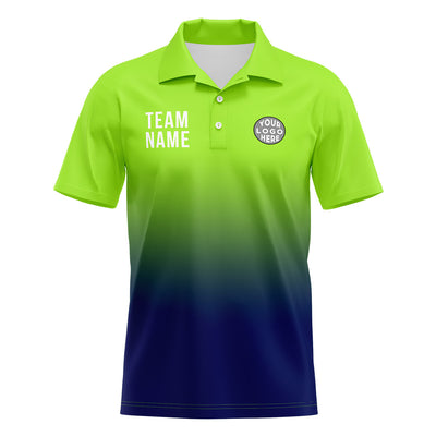 Custom Neon Green Navy Football Gradient Polo Shirts  Add Your Unique Logo/Name/Number