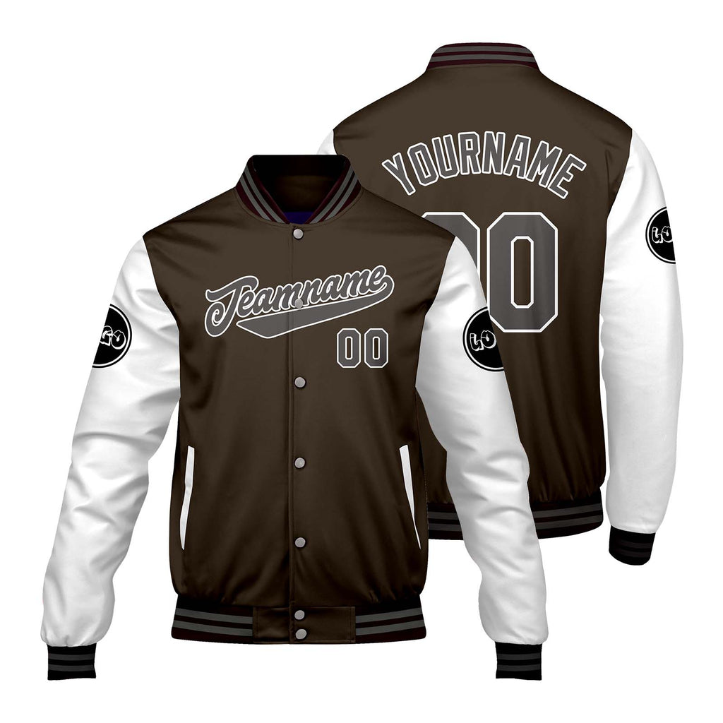 Custom Brown White Varsity Jackets for Men Women Youth Personalized Letterman Jackets