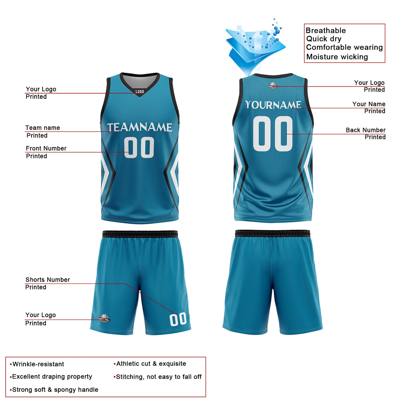 Custom Blue Black Reversible Basketball Jersey Uniform Suit Printed Your Logo Name Number