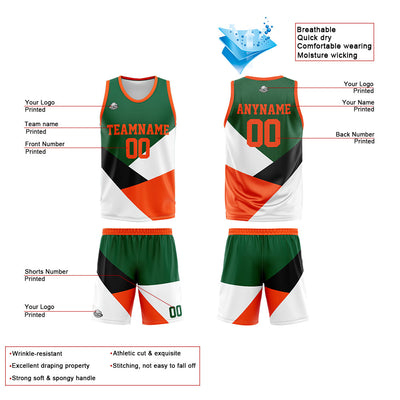 Custom Reversible Basketball Suit for Adults and Kids Personalized Jersey Green&Orange