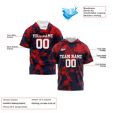 Custom Navy Red Short Sleeve Hoodies for Men Women Shirts with Hoods Printed Name Logo