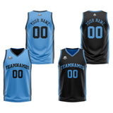 Custom Light Blue Black Reversible Basketball Suit for Adults and Kids Personalized Jersey