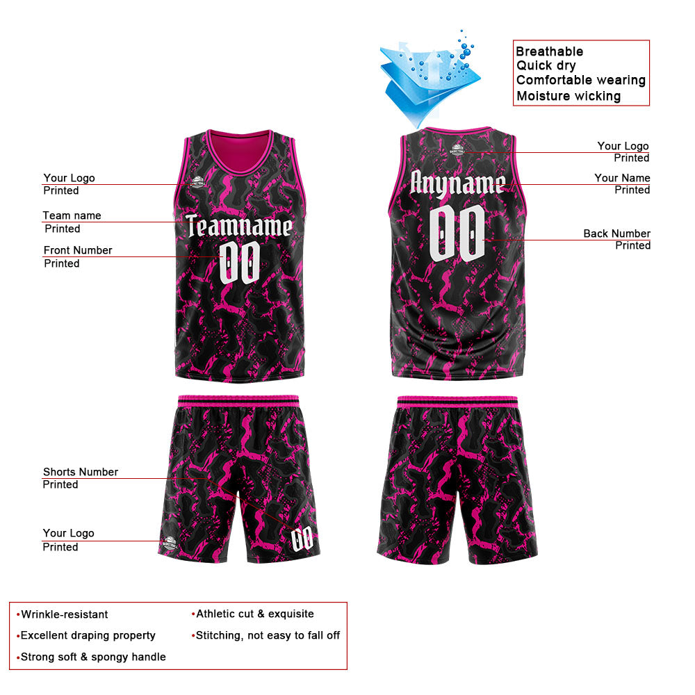 Custom Reversible Basketball Suit for Adults and Kids Personalized Jersey Black&Pink