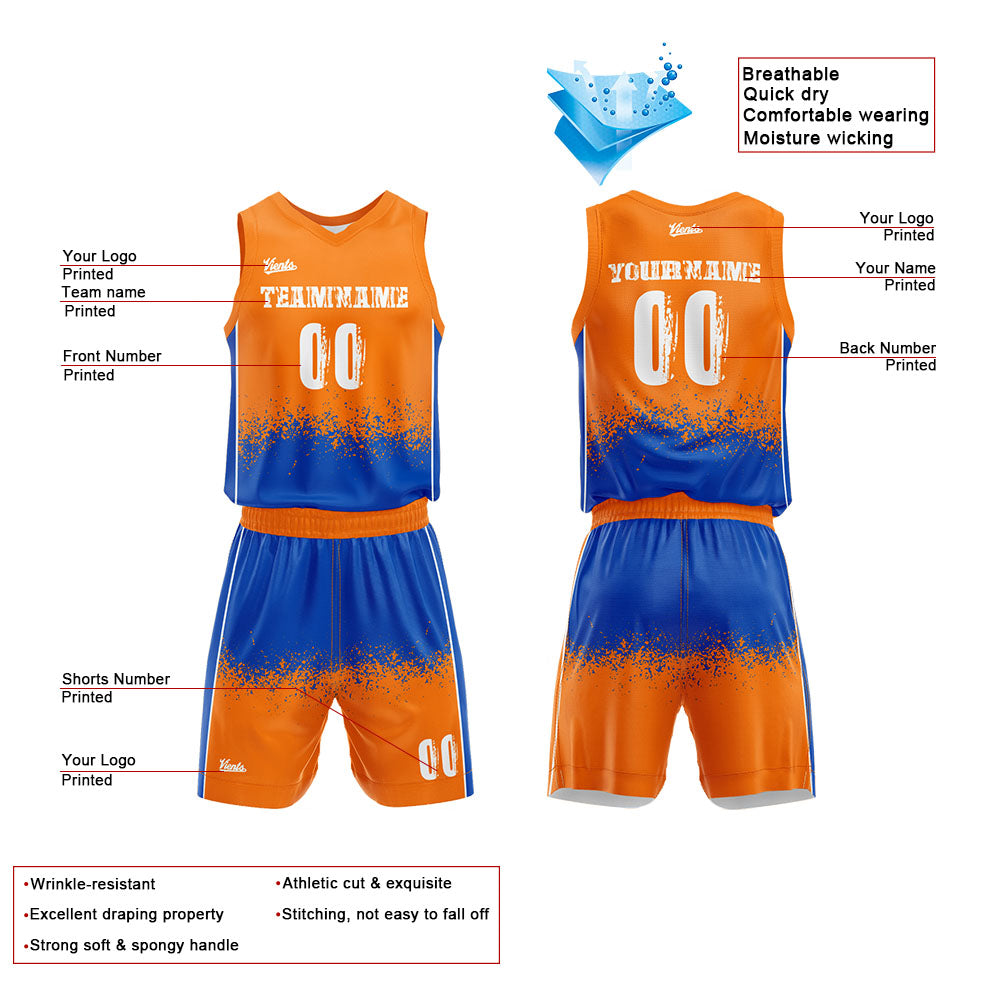 Custom Reversible Basketball Suit for Adults and Kids Orange-Blue