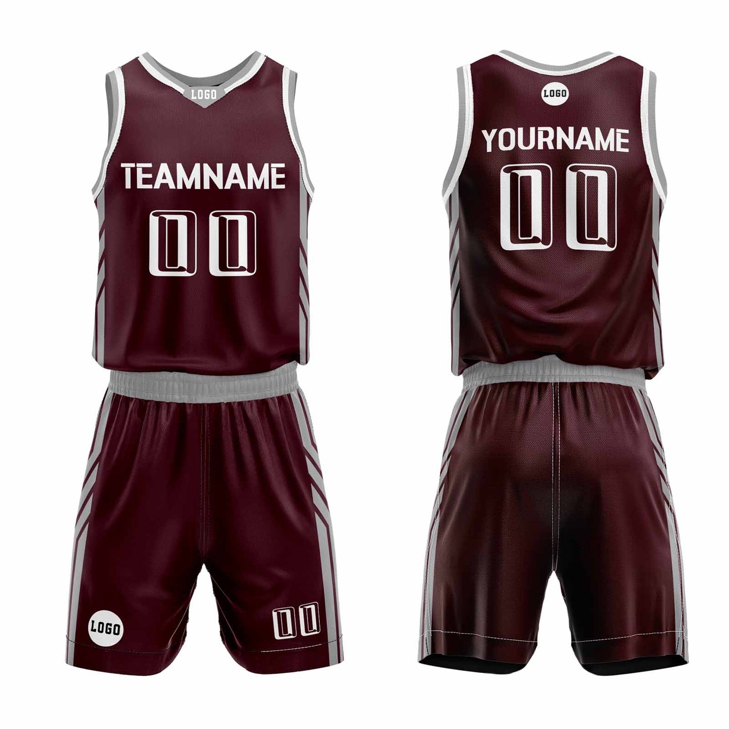 Custom Dark Red Gray Basketball Jersey Uniform Suit Printed Your Logo Name Number