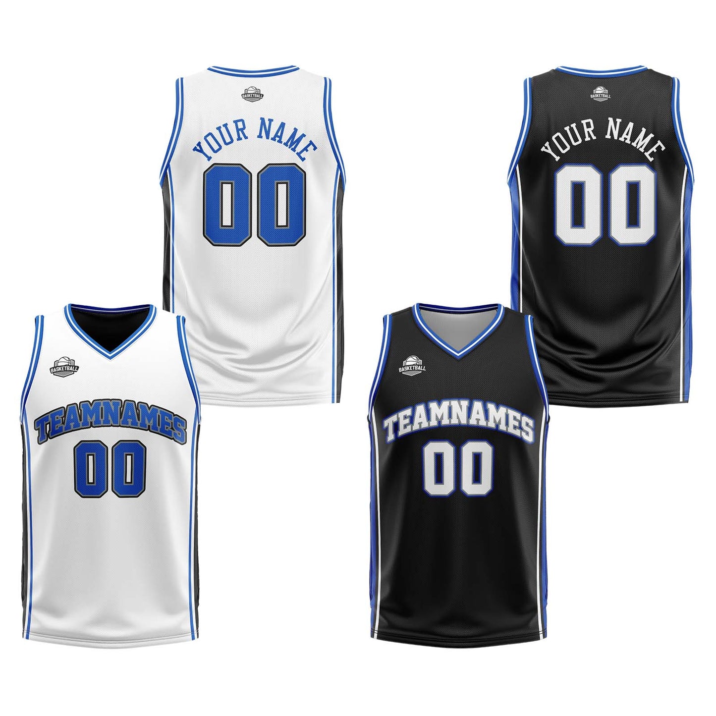 Custom White Black Royal Reversible Basketball Suit for Adults and Kids Personalized Jersey