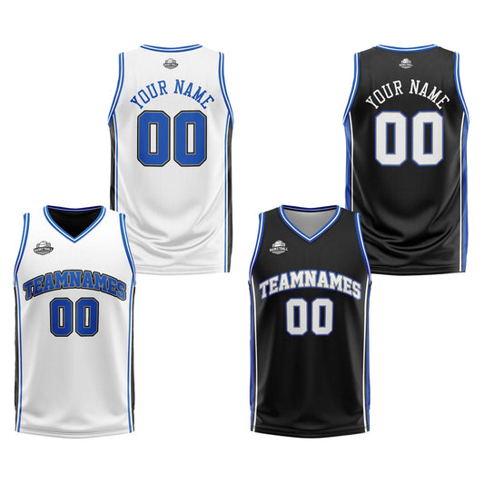 Custom White Black Royal Reversible Basketball Suit for Adults and Kids Personalized Jersey