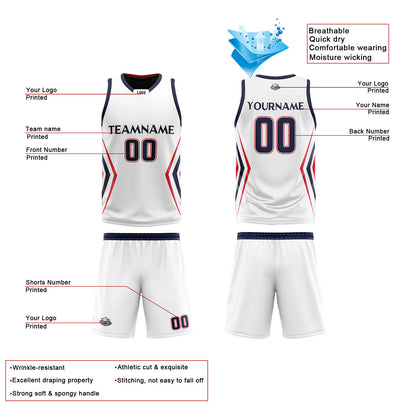 Custom White Navy Blue Reversible Basketball Jersey Uniform Suit Printed Your Logo Name Number