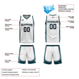 Custom White Dark Green Reversible Basketball Suit for Adults and Kids Personalized Jersey