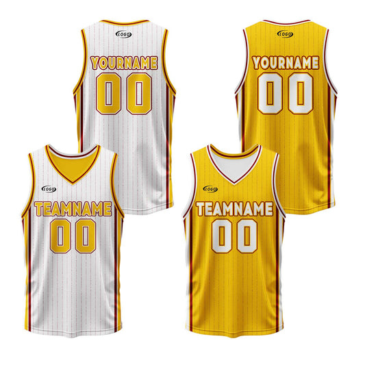 Custom White Yellow Reversible Basketball Suit for Adults and Kids Personalized Jersey