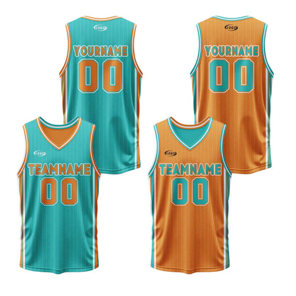 Custom Cyan Orange Reversible Basketball Suit for Adults and Kids Personalized Jersey