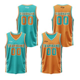 Custom Cyan Orange Reversible Basketball Suit for Adults and Kids Personalized Jersey