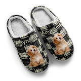 Custom Your Own Personalized Cotton Slippers for Dog Cat Lover Add Any Text Photoes Black&Crean Lattice